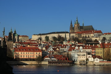 Fototapeta na wymiar panoramic view over the Vltava river to the Prague Castle