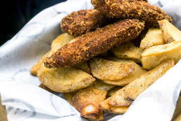 British Traditional fish and chips and  tartar sauce