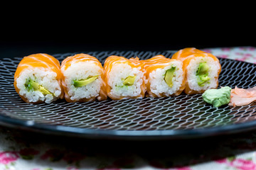 Japanese food Sushi Roll Maki of Salmon and avocado