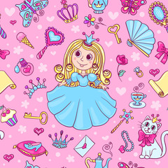 Seamless pattern with cute little princess