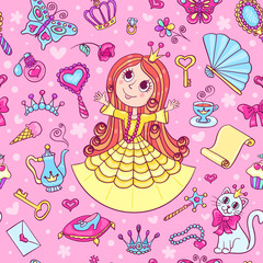 Seamless pattern with cute little princess