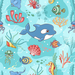 Seamless pattern with killer whale
