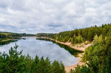 Fototapeta na wymiar scenic wetlands with country lake or river in summer
