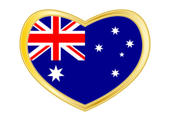 Flag of Australia in heart shape, golden frame