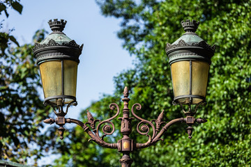 Fototapeta na wymiar Traditional vintage street lantern (lamppost) on the Cite Island (Ile de la Cite) in Paris. France