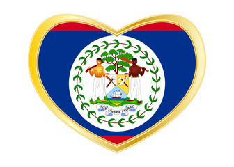 Flag of Belize in heart shape, golden frame