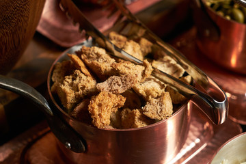 Brown crispy bread rusks in a bowl