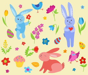 Set of cute Easter rabbits