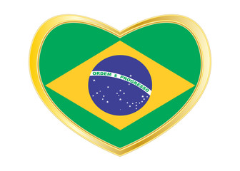Fototapeta premium Flag of Brazil in heart shape, golden frame