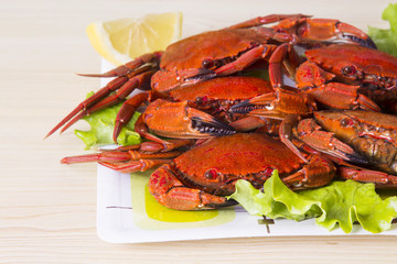 crab dish with lettuce and lemon