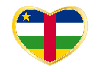 Central African Republic flag in heart shape, gold