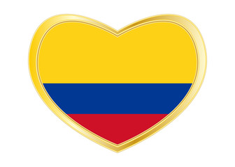 Flag of Colombia in heart shape, golden frame