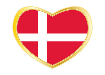 Flag of Denmark in heart shape, golden frame