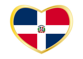 Dominican Republic flag in heart shape, golden