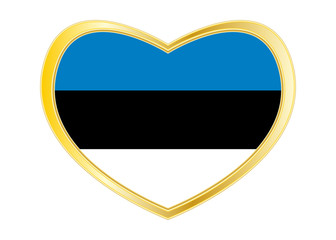 Flag of Estonia in heart shape, golden frame