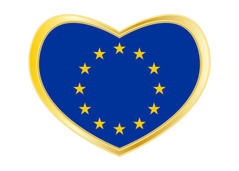 Flag of Europe in heart shape, golden frame