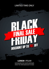Fototapeta na wymiar Black Friday Final Sale promotional poster with brush stroke background for commerce, business, promotion and advertising. Vector illustration.