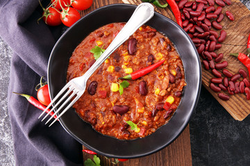 Hot chili con carne - mexican food tasty and spicy.