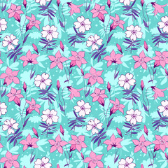 Beautiful wild bluebell flowers seamless pattern 2