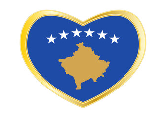 Flag of Kosovo in heart shape, golden frame