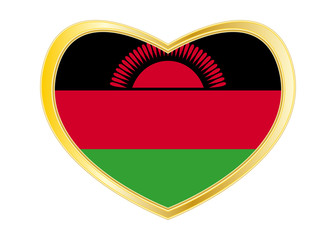 Flag of Malawi in heart shape, golden frame