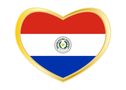 Flag of Paraguay in heart shape, golden frame - Powered by Adobe