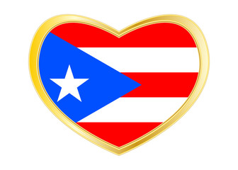 Flag of Puerto Rico in heart shape, golden frame