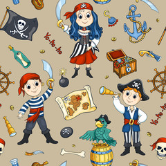 Cute pirates seamless pattern
