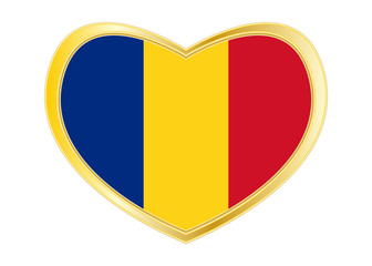 Flag of Romania in heart shape, golden frame