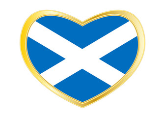 Flag of Scotland in heart shape, golden frame
