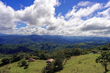 Scenic views into the valleys are breathtaking on the road 10 from Siquirres to Turrialba, Costa...