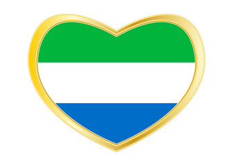Flag of Sierra Leone in heart shape, golden frame