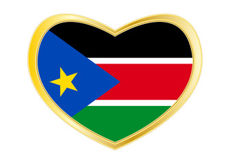 Flag of South Sudan in heart shape, golden frame