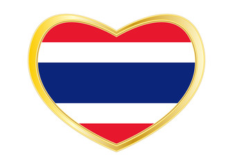 Flag of Thailand in heart shape, golden frame
