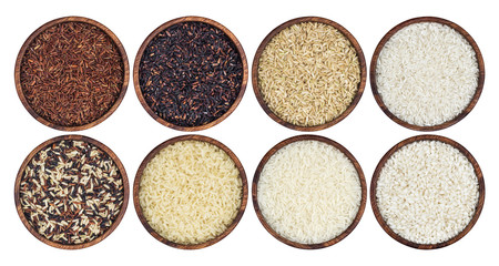 Rice collection isolated on white background. Top view