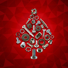 bolts, nuts, nails, screws, tools christmas tree - obrazy, fototapety, plakaty