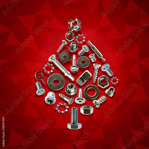"bolts, nuts, nails, screws, tools christmas tree" Stock photo and