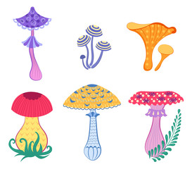 Set of fantasy mushrooms.