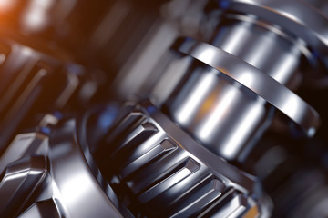 3d illustration of metal gear wheels close-up.