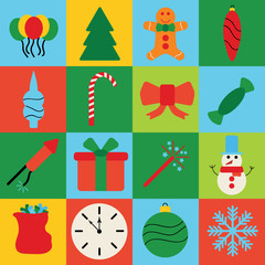 Christmas decoration icons, greeting card. Winter holidays. Vector Illustration EPS10