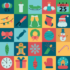 Christmas decoration icons, greeting card. Winter holidays. Vector Illustration EPS10