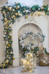 Fototapeta premium Christmas decorations, Christmas tree, gifts, new year