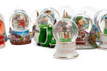 Snow globe travel souvenier destination isolated on white background