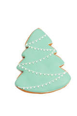 Christmas homemade gingerbread cookie on white