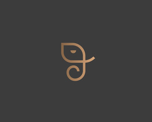 Abstract elephant vector logo design. Creative linear animal gold logotype