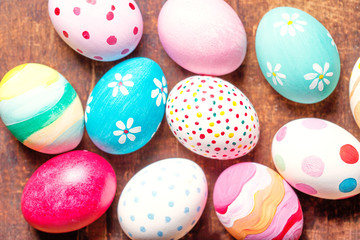 Easter greeting card with colourful Eggs. Easter, family, holiday and child concept