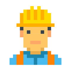 Construction worker builder pixel art cartoon retro game style set