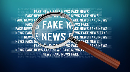 Fake news information through magnifying glass 3D rendering - obrazy, fototapety, plakaty