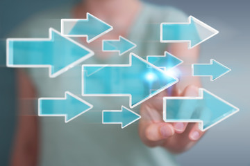 Businesswoman using digital modern arrow 3D rendering