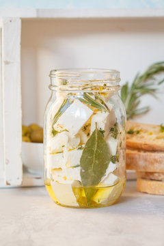 Feta cheese with olive oil and herbs